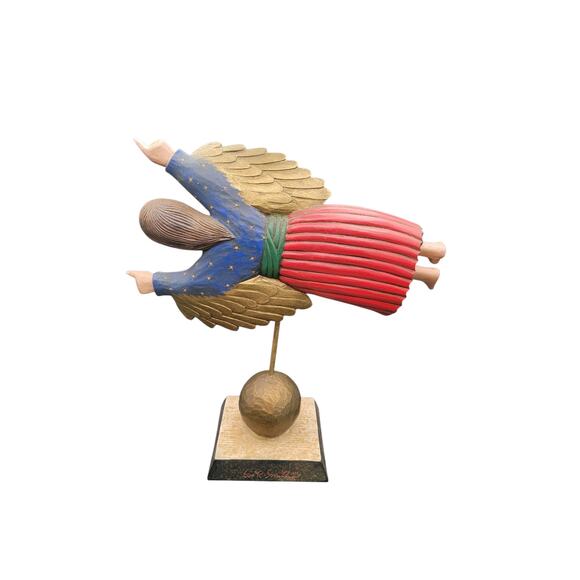 Weathervane Weather Wise Angel Sculpture Folk Art Hand-Painted Signed Leo Smith - Picture 3 of 12